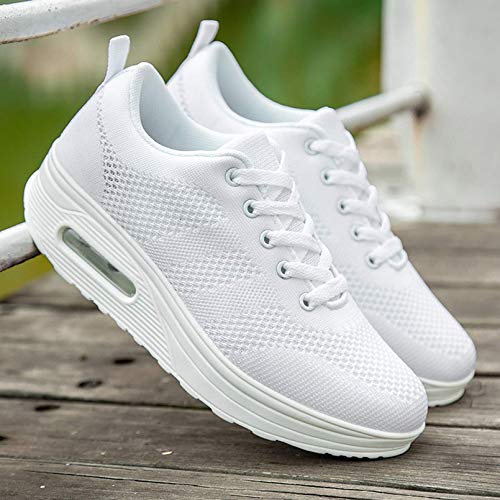 Zapatillas cuña Mujer Deportivas cuña Mujer Zapatos Deporte Gimnasio Zapatillas de Running Ligero Sneakers Cómodos Fitness Zapatos de Trabajo Blanco A 37EU