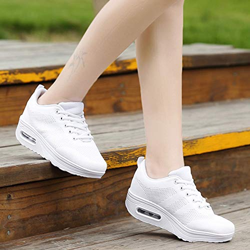 Zapatillas cuña Mujer Deportivas cuña Mujer Zapatos Deporte Gimnasio Zapatillas de Running Ligero Sneakers Cómodos Fitness Zapatos de Trabajo Blanco A 37EU