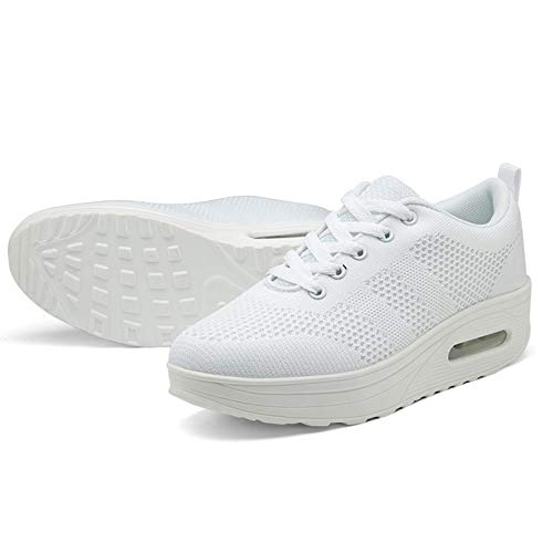 Zapatillas cuña Mujer Deportivas cuña Mujer Zapatos Deporte Gimnasio Zapatillas de Running Ligero Sneakers Cómodos Fitness Zapatos de Trabajo Blanco A 37EU