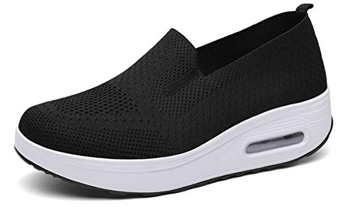 Zapatillas cuña Mujer Zapatos Deporte Gimnasio Zapatillas de Running Ligero Sneakers Cómodos Fitness Zapatos de Trabajo, Negro, 38 EU