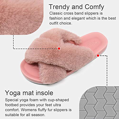 Zapatillas de Casa Mujer Cómodos Plano Felpa Pantuflas Antideslizante Punta Abierta Mullido Dama Sandalias de Diapositivas Interior/Exterior Zapatos Rosa Talla 39