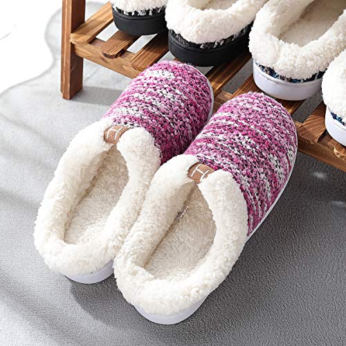 Zapatillas de casa Mujer, Forro algodón, Ultraligero cómodo y Antideslizante, Pantuflas de casa para Mujer, Magenta, 40/41 EU