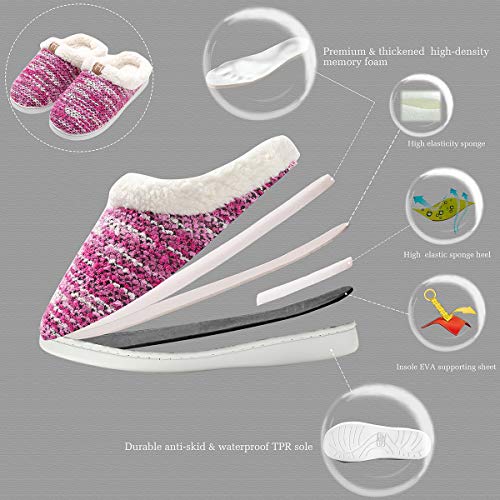 Zapatillas de casa Mujer, Forro algodón, Ultraligero cómodo y Antideslizante, Pantuflas de casa para Mujer, Magenta, 40/41 EU