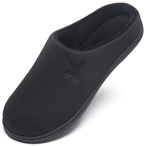Zapatillas de casa para Hombre Espuma viscoelástica Interior Exterior Cómodo Invierno Cálido Resbalón en el Dormitorio Suela de Goma Antideslizante Lavable Todo Negro Tamaño 46 47