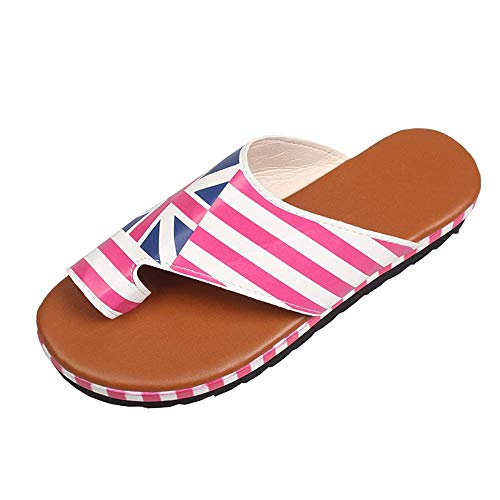 Zapatillas de Cuero para Mujer Color Plano Verano Mujer Chanclas Frescas Confort Interior o Exterior Playa Señoras Soft Slides Zapatos Casuales Grandes, Rayas, 36EU