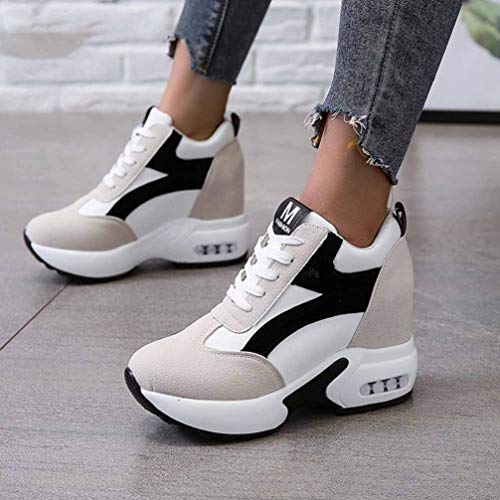 Zapatillas De Cuña con Plataforma para Mujer Zapatos De Tacón Alto con Cordones Internos Aumentados Running Casual Senderismo Calzado Deportivo Rojo Negro Zapatillas Transpirables