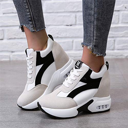 Zapatillas De Cuña con Plataforma para Mujer Zapatos De Tacón Alto con Cordones Internos Aumentados Running Casual Senderismo Calzado Deportivo Rojo Negro Zapatillas Transpirables