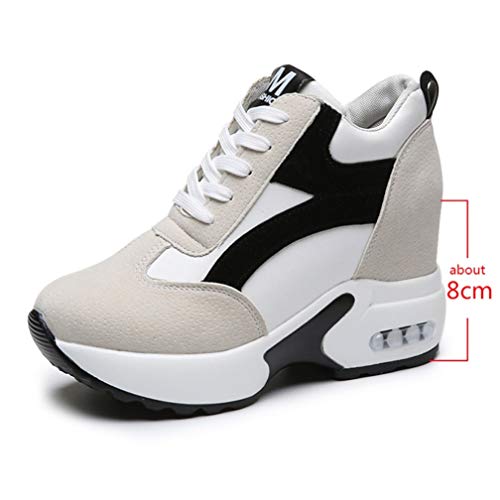 Zapatillas De Cuña con Plataforma para Mujer Zapatos De Tacón Alto con Cordones Internos Aumentados Running Casual Senderismo Calzado Deportivo Rojo Negro Zapatillas Transpirables