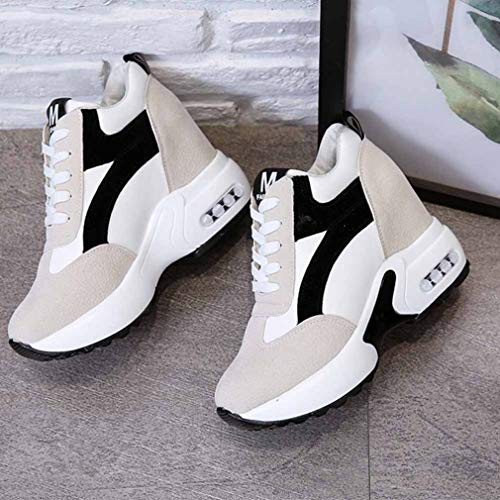 Zapatillas De Cuña con Plataforma para Mujer Zapatos De Tacón Alto con Cordones Internos Aumentados Running Casual Senderismo Calzado Deportivo Rojo Negro Zapatillas Transpirables