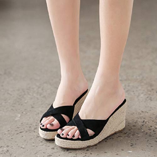 Zapatillas De Cuña para Mujer Plataforma De Verano Tacón Medio Peep-Toe Calzado con Espalda Abierta Casual Vacation Beach Ladies Slip-On Sandals