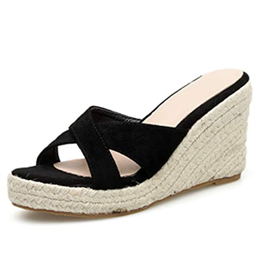 Zapatillas De Cuña para Mujer Plataforma De Verano Tacón Medio Peep-Toe Calzado con Espalda Abierta Casual Vacation Beach Ladies Slip-On Sandals