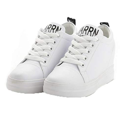 Zapatillas de cuña para Mujer, Zapatos Casuales de Cuero con Cordones, Zapatos Informales de tacón Oculto con Punta Redonda y Costura con Letras y Letras