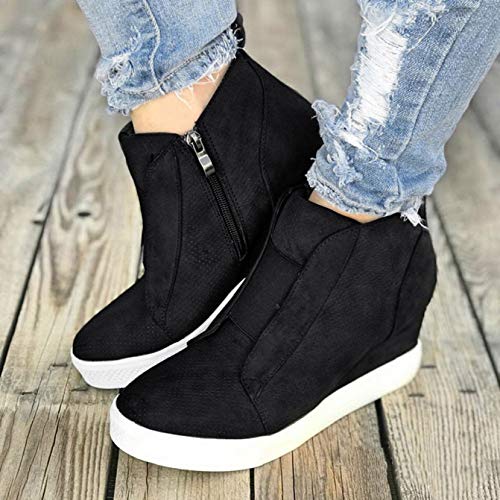 Zapatillas de cuña para Mujer, Zapatos vulcanizados al Aire Libre, Deslizamiento en la Moda, Parte Superior Alta, Aumento Interior con Cremallera, Botines Casuales Transpirables