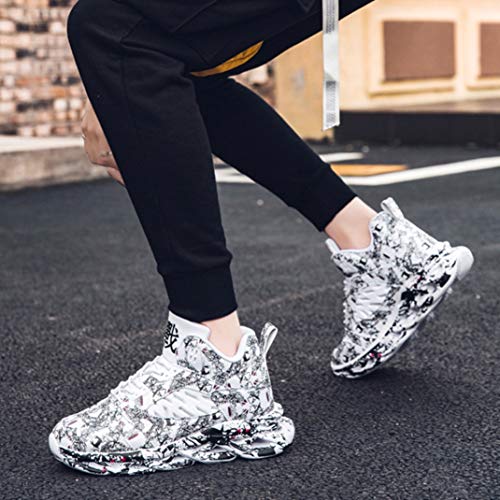 Zapatillas de Deporte con Cordones para Hombre Zapatillas de Baloncesto de Graffiti con amortiguación Superior Alta Zapatillas de Deporte cómodas y Transpirables para Correr al Aire Libre
