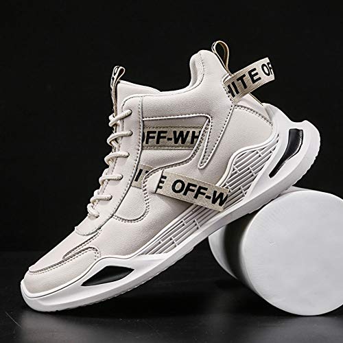 Zapatillas de deporte de caña alta para hombre tendencia de otoño zapatillas deportivas para hombre con personalidad ligera informal,Beige,40
