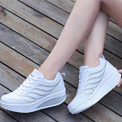 Zapatillas De Deporte De Cuña Tonificadoras para Mujer Plataforma Casual con Cordones Zapatos De Vulcanización Moda Transpirable Adelgazante Fitness Swing Trainers