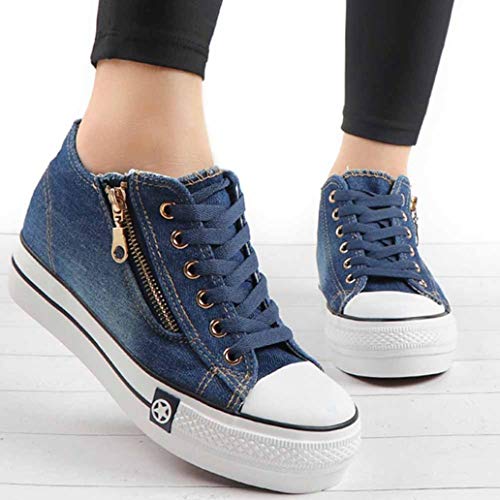 Zapatillas De Deporte De Plataforma para Mujer Zapatos De Lona Cómodos con Cordones Alpargatas con Cuña Interna Aumentada Informal Sólida Zapatillas Bajas Gruesas