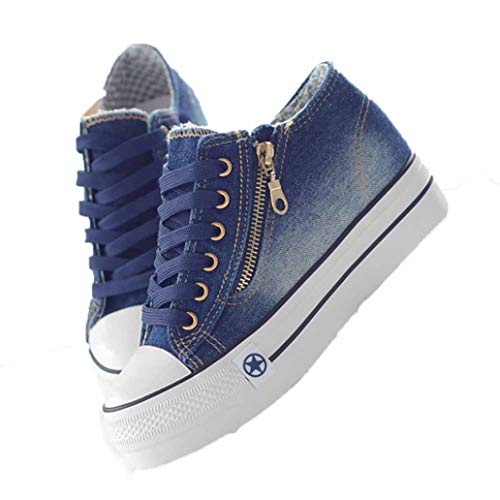 Zapatillas De Deporte De Plataforma para Mujer Zapatos De Lona Cómodos con Cordones Alpargatas con Cuña Interna Aumentada Informal Sólida Zapatillas Bajas Gruesas