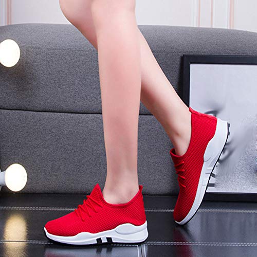 Zapatillas de Deporte Mujeres，BBestseller Mujer Calzado Deportivo Casual Respirable Zapatos de Espuma Liviano Fitness Deportivo Entrenadores para Mujere (39 EU, Rojo)