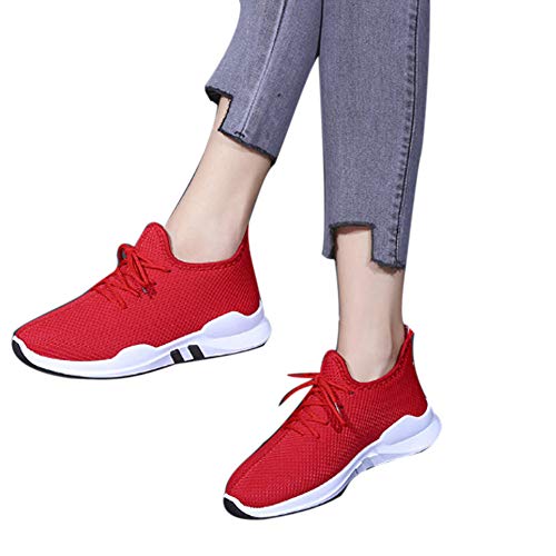 Zapatillas de Deporte Mujeres，BBestseller Mujer Calzado Deportivo Casual Respirable Zapatos de Espuma Liviano Fitness Deportivo Entrenadores para Mujere (39 EU, Rojo)