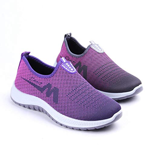 Zapatillas de Deporte para Mujer, Ligeras, Antideslizantes, Elegantes, Resistentes al Desgaste para Mayores, Zapatos Casuales, Zapatillas de Deporte Transpirables de Colores Mezclados y sin Cordones