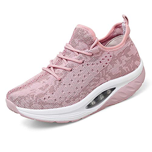 Zapatillas De Deporte para Mujer,Zapatos Cuña Malla Sneaker Plataforma Calzado Deportivo de Exterio,Rosa EU 38