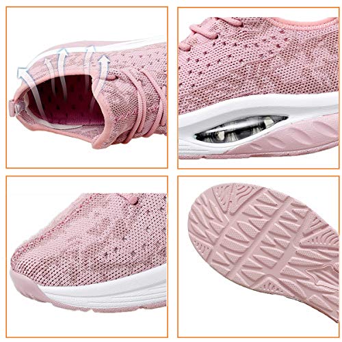Zapatillas De Deporte para Mujer,Zapatos Cuña Malla Sneaker Plataforma Calzado Deportivo de Exterio,Rosa EU 38