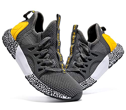 Zapatillas de deporte para niños, zapatillas para niños, zapatillas de deporte, informales, transpirables, ligeras, unisex, para niños, color Gris, talla 34 EU