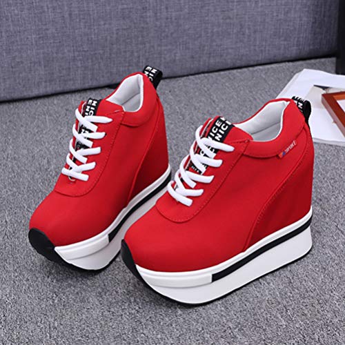 Zapatillas de Deporte Que Aumentan la Altura de Las Mujeres Cuñas Deportes Casuales Zapatos Deportivos de Cordones con Plataforma Gruesa y Transpirable Zapatillas de Lona