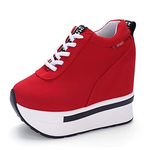 Zapatillas de Deporte Que Aumentan la Altura de Las Mujeres Cuñas Deportes Casuales Zapatos Deportivos de Cordones con Plataforma Gruesa y Transpirable Zapatillas de Lona