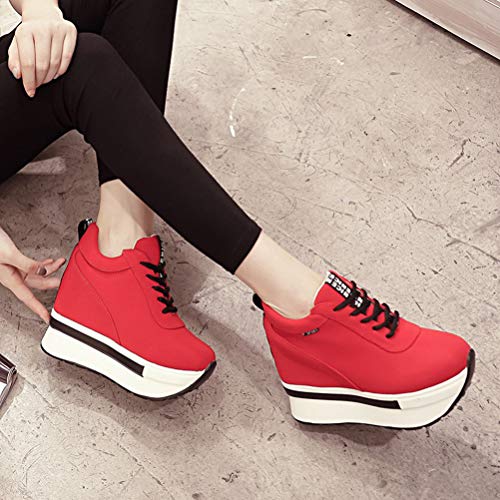 Zapatillas de Deporte Que Aumentan la Altura de Las Mujeres Cuñas Deportes Casuales Zapatos Deportivos de Cordones con Plataforma Gruesa y Transpirable Zapatillas de Lona