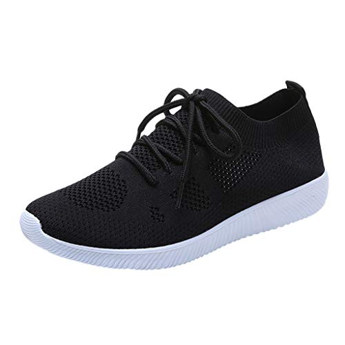 Zapatillas de Deportivos de Mujer - Encaje Casual Running Mosca Tejida de Malla Transpirable Zapatillas de Fondo Suave Gimnasia Ligero Zapatos Sneakers Baohooya (36 EU, Negro)