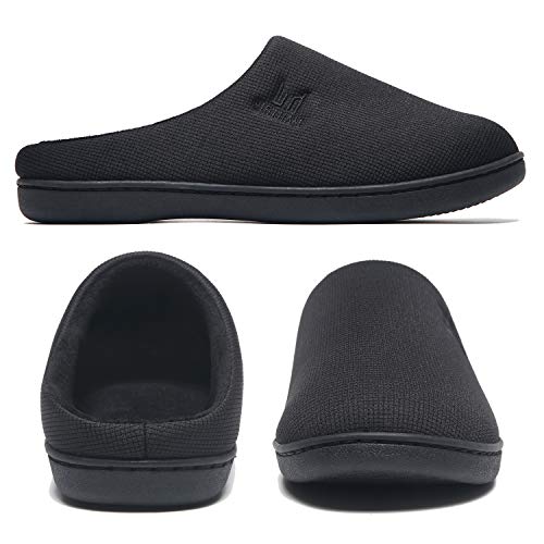 Zapatillas de Espuma viscoelástica para Hombres Casa Interior Exterior Acogedor Invierno Cálido Antideslizante Zapatos para el hogar Dormitorio Casual Suela de Goma Todo Negro Tamaño 42 43