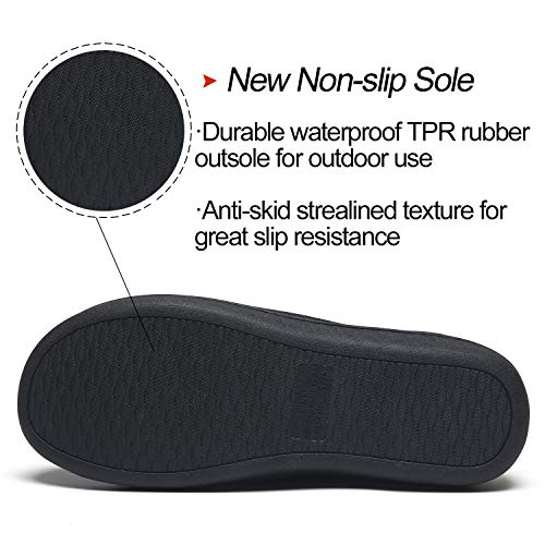 Zapatillas de Espuma viscoelástica para Hombres Casa Interior Exterior Acogedor Invierno Cálido Antideslizante Zapatos para el hogar Dormitorio Casual Suela de Goma Todo Negro Tamaño 42 43