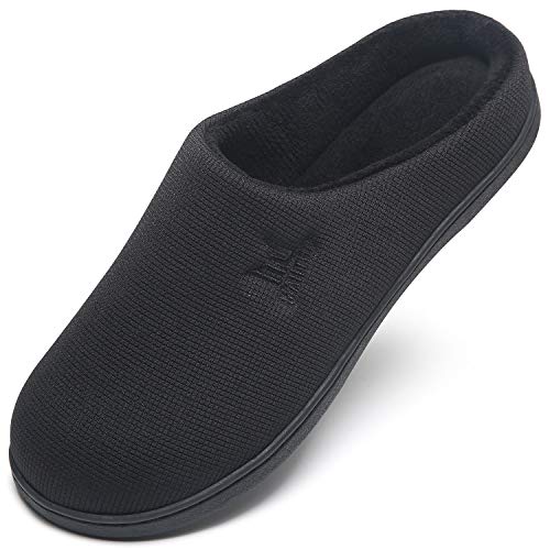 Zapatillas de Espuma viscoelástica para Hombres Casa Interior Exterior Acogedor Invierno Cálido Antideslizante Zapatos para el hogar Dormitorio Casual Suela de Goma Todo Negro Tamaño 42 43