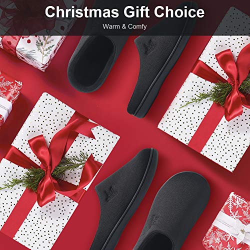 Zapatillas de Espuma viscoelástica para Hombres Casa Interior Exterior Acogedor Invierno Cálido Antideslizante Zapatos para el hogar Dormitorio Casual Suela de Goma Todo Negro Tamaño 42 43