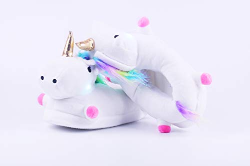 Zapatillas de Estar por Casa de Mujer Niños Unicornio Felpa Suave LED Luminoso Calentar Pelusa con Forro Acolchado Zapatos para Invierno Interior,Talla EU 34-41