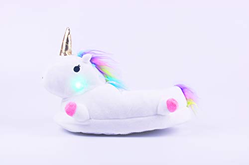 Zapatillas de Estar por Casa de Mujer Niños Unicornio Felpa Suave LED Luminoso Calentar Pelusa con Forro Acolchado Zapatos para Invierno Interior,Talla EU 34-41