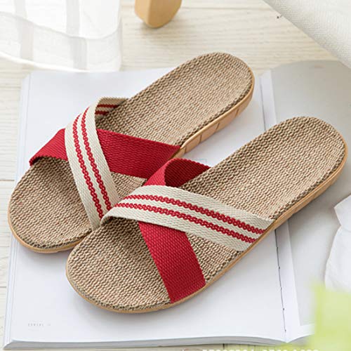 Zapatillas de Estar por Casa de Mujer/Hombre de Lino Zapatillas Interior Sandalias Unisex para Verano Primavera Otoño(Rojo,37-38)