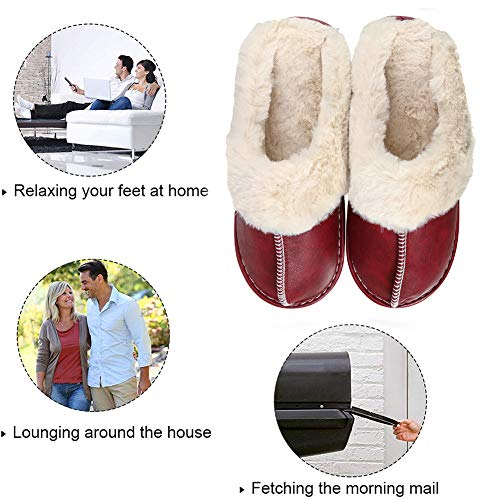 Zapatillas de Estar por casa para Mujer Impermeables de PU Pantuflas Térmicos de Invierno Suave Algodón Casa Zapatos Cómodo Y Antideslizante