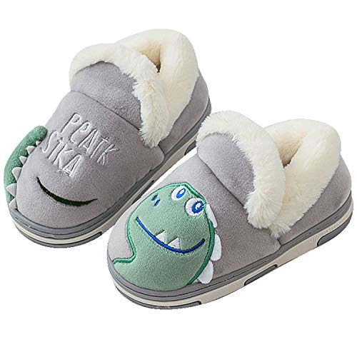 Zapatillas de Estar por Casa para Niños Niñas Pantuflas Invierno Casa Caliente Peluche de Zapatilla Slipper Interior Gris 22=32-33EU