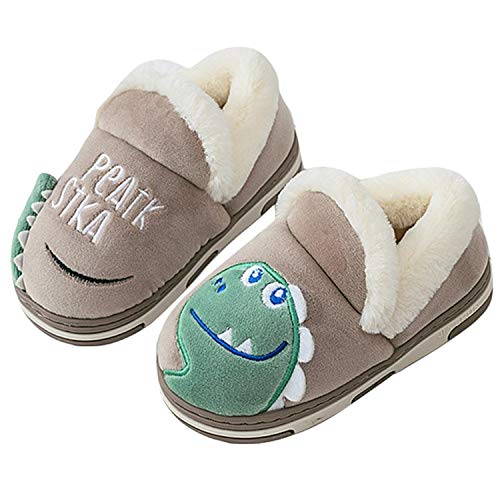 Zapatillas de Estar por Casa para Niños Niñas Pantuflas Invierno Casa Caliente Peluche de Zapatilla Slipper Interior Marrón 21=30-31EU