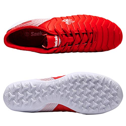 Zapatillas de fútbol para Niños Niñas TF Profesional Entrenamiento Zapatos de Fútbol para Exteriores Antideslizante Calzado de fútbol Hombre Mujer Botas de fútbol Unisex Rojo EU 44