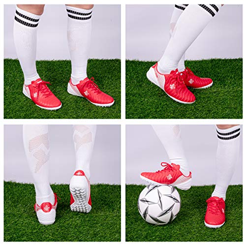 Zapatillas de fútbol para Niños Niñas TF Profesional Entrenamiento Zapatos de Fútbol para Exteriores Antideslizante Calzado de fútbol Hombre Mujer Botas de fútbol Unisex Rojo EU 44