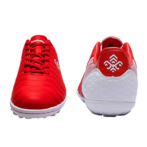 Zapatillas de fútbol para Niños Niñas TF Profesional Entrenamiento Zapatos de Fútbol para Exteriores Antideslizante Calzado de fútbol Hombre Mujer Botas de fútbol Unisex Rojo EU 44