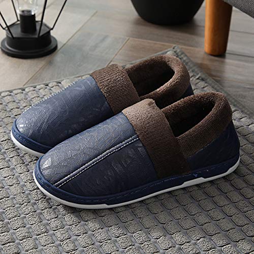 Zapatillas De Hombre, Otoño Invierno Hombre Forro De Felpa Zapatillas Calientes Impermeables Zapatos De Casa De Tacón Cerrado Azul Marino 42-43