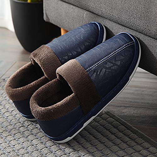 Zapatillas De Hombre, Otoño Invierno Hombre Forro De Felpa Zapatillas Calientes Impermeables Zapatos De Casa De Tacón Cerrado Azul Marino 42-43