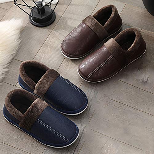 Zapatillas De Hombre, Otoño Invierno Hombre Forro De Felpa Zapatillas Calientes Impermeables Zapatos De Casa De Tacón Cerrado Azul Marino 42-43