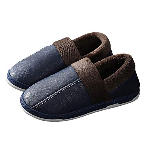 Zapatillas De Hombre, Otoño Invierno Hombre Forro De Felpa Zapatillas Calientes Impermeables Zapatos De Casa De Tacón Cerrado Azul Marino 42-43
