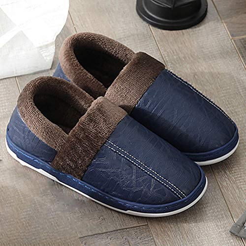 Zapatillas De Hombre, Otoño Invierno Hombre Forro De Felpa Zapatillas Calientes Impermeables Zapatos De Casa De Tacón Cerrado Azul Marino 42-43